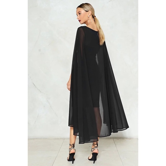 Nasty Gal Black Sheer Cape Lace Dress - Picture 3 of 8